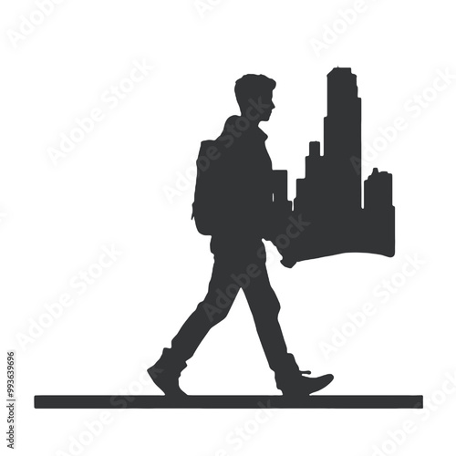 Casual man standing -silhouette vector illustration transparent background