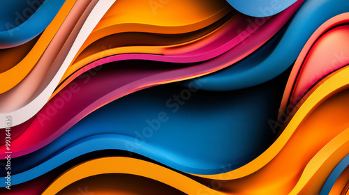 Vibrant abstract background featuring flowing waves in shades of blue, orange, pink, and yellow, creating dynamic and energetic visual experience