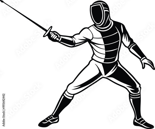 Vector fencing sports silhouette white background.