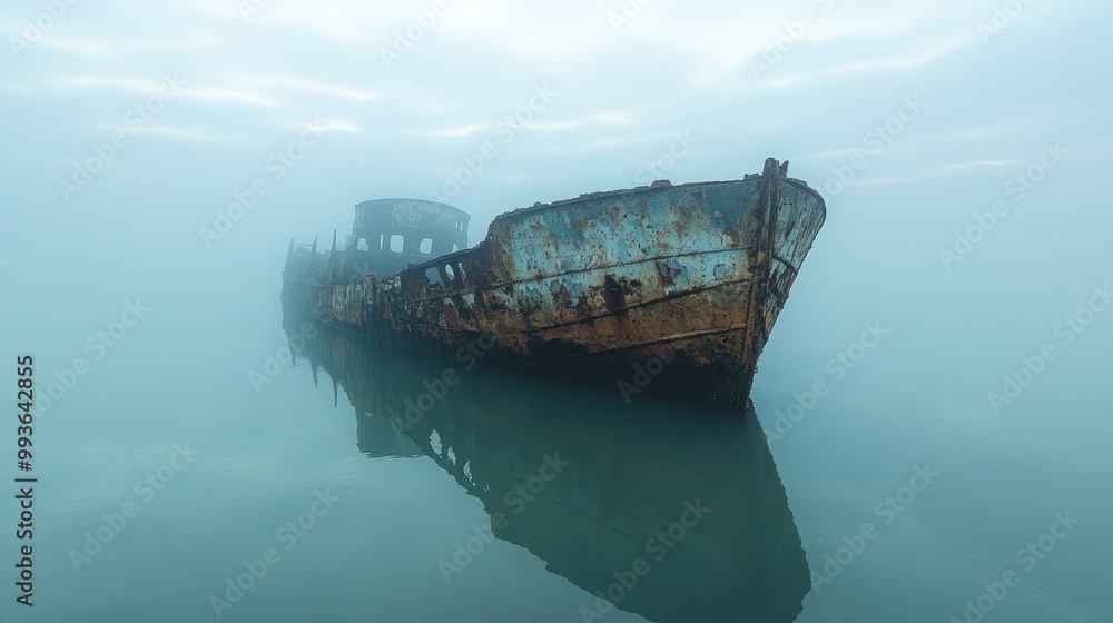 Fototapeta premium Rusty Shipwreck in the Fog
