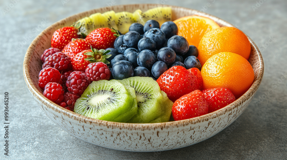 Bowl of Fresh Mixed Fruit with Kiwi, Berries & Mandarin Slices Bowl of Fresh Mixed Fruit with Kiwi, Berries & Mandarin Slices