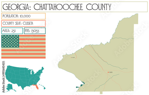Large and detailed map of Chattahoochee County in Georgia USA.