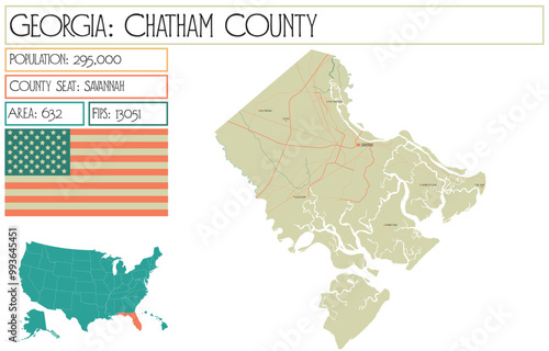 Large and detailed map of Chatham County in Georgia USA.