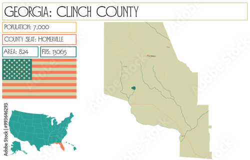 Large and detailed map of Clinch County in Georgia USA.