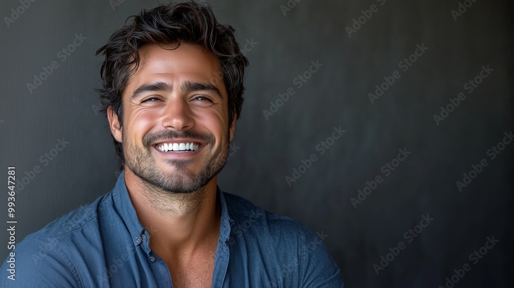 Portrait of a happy handsome man in a shirt with laughing Portrait of a happy handsome man in a shirt with laughing