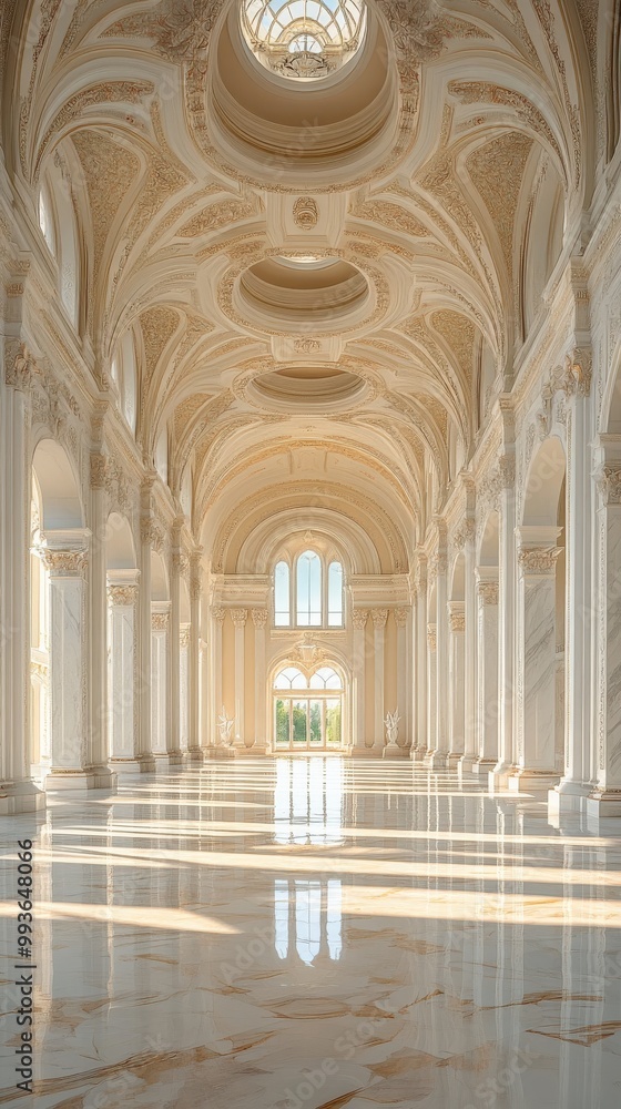 Spacious marble hall with towering columns, arched ceilings, and streaming sunlight Spacious marble hall with towering columns, arched ceilings, and streaming sunlight