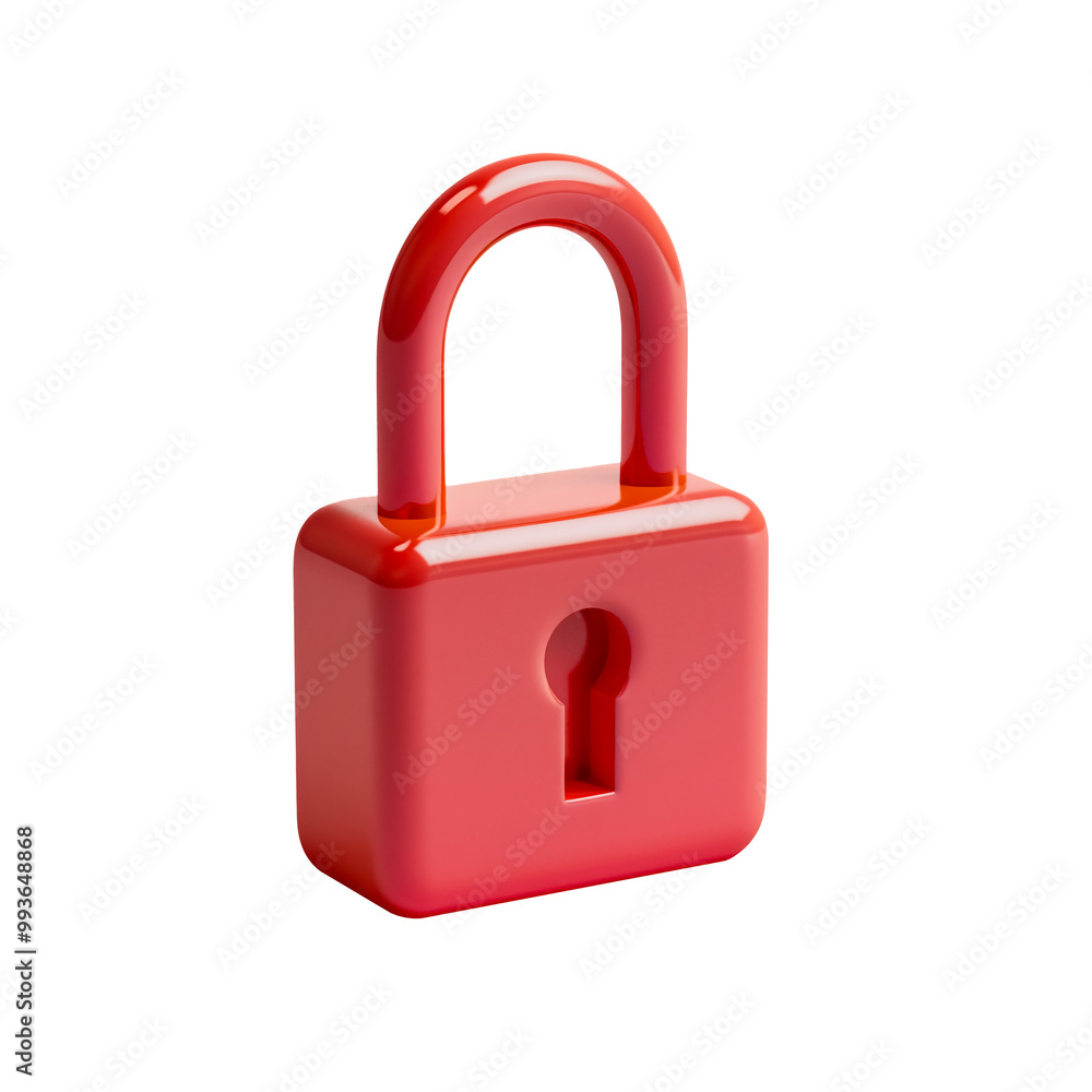 Isolated red coloured 3D padlock. Unsafe. Unreliable protection of personal data Isolated red coloured 3D padlock. Unsafe. Unreliable protection of personal data