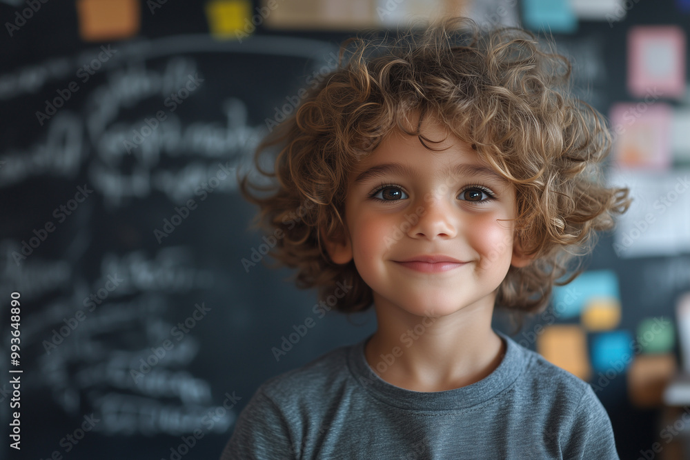 kid in classroom meeting the teacher with blackboard in the background kid in classroom meeting the teacher with blackboard in the background