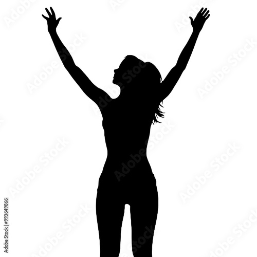 Female Figure Raising Hand Silhouette Vector Illustration Transparent Background