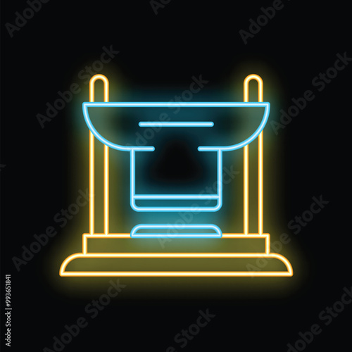 Glowing neon line traditional japanese torii gate icon isolated on black background. Shinto shrine. Vector illustration