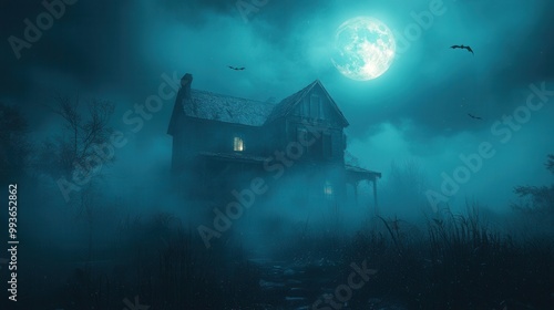 Spooky Haunted House Under Full Moonlight