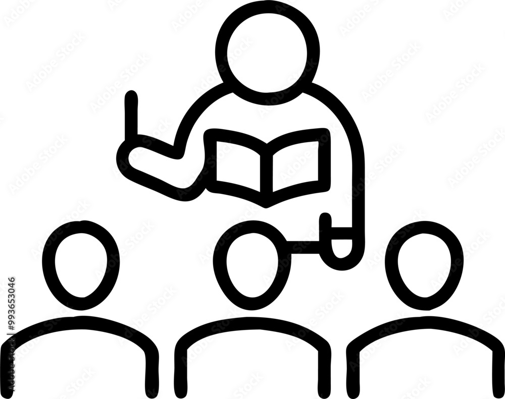 teacher reading book to children, icon outline