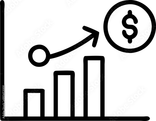 chart or graph with roi calculator or dollar sign, icon outline