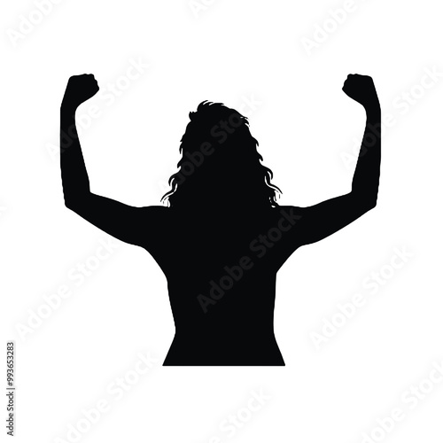 Happy Woman with Raised Hands Silhouette Vector Illustration Transparent Background