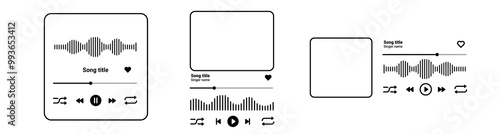 Music player with song title on modern style with wave and interface buttons. Minimalistic mp3 interface.