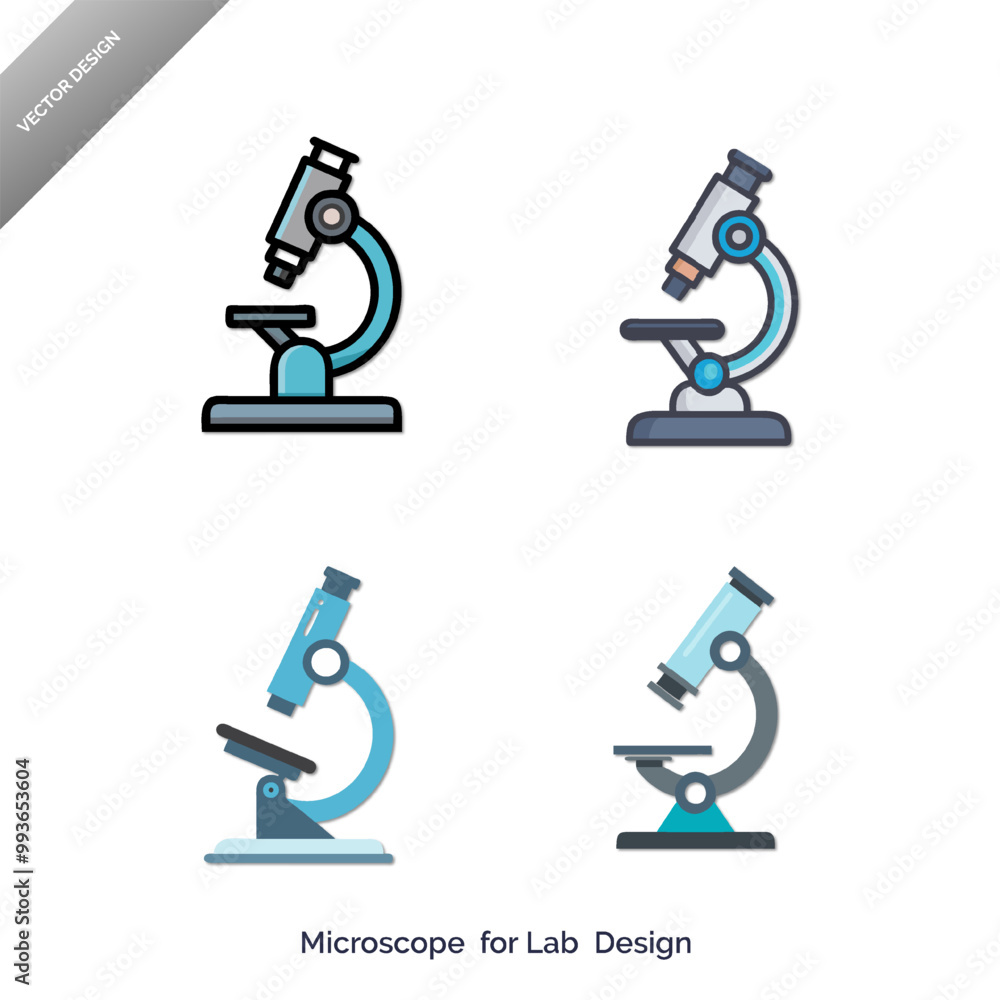 Lab Microscope  Vector Art Illustration Set