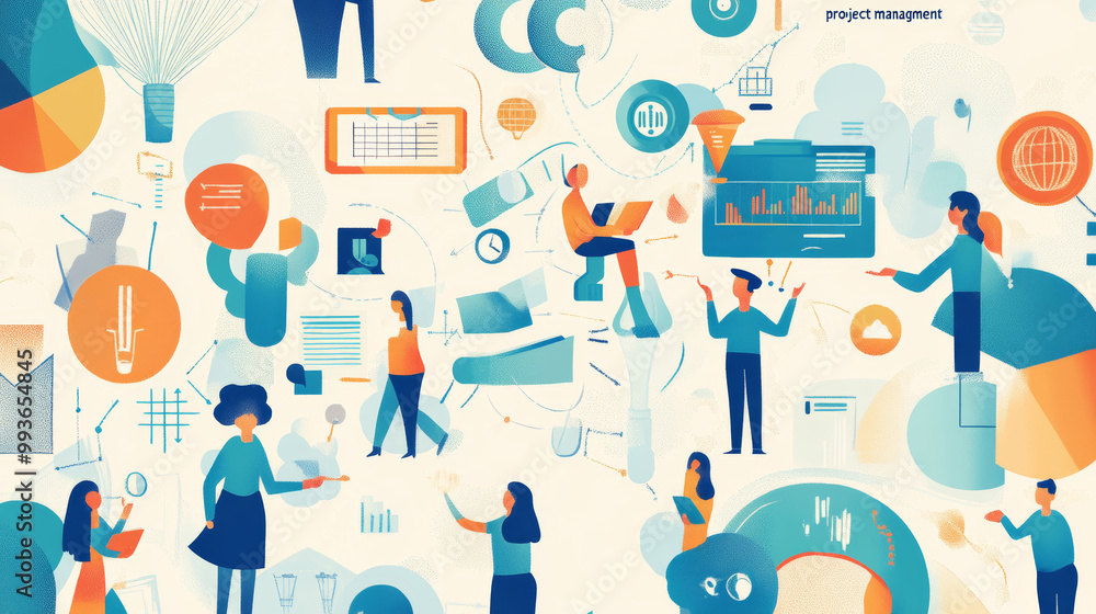 Managing projects effectively involves combining business knowledge, technology skills, and communication. This illustration represents the interconnected nature with text Managing projects effectively involves combining business knowledge, technology skills, and communication. This illustration represents the interconnected nature with text