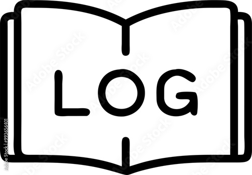 book open seen from the bottom, symmetric with the letters log in font directors gothic, icon
