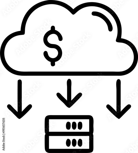 virtual server or virtual machine with cost reduction chart, icon outline