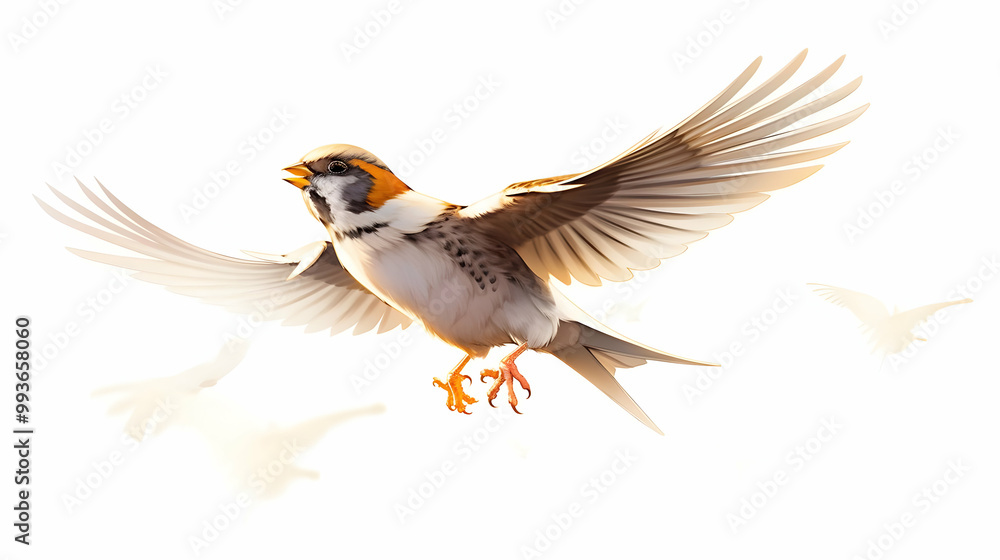 Fototapeta premium A Bird in Flight, Wings Spread Wide, Soaring Towards the Sun, Freedom and Copy Space