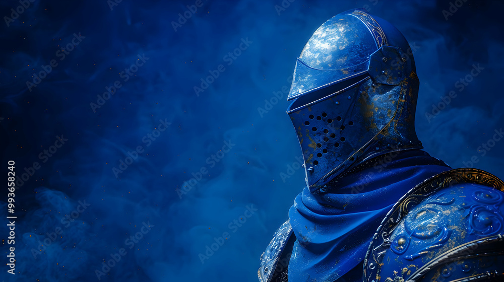 Fototapeta premium Blue Knight in Smoke, A Canvas of Chivalry and Mystery