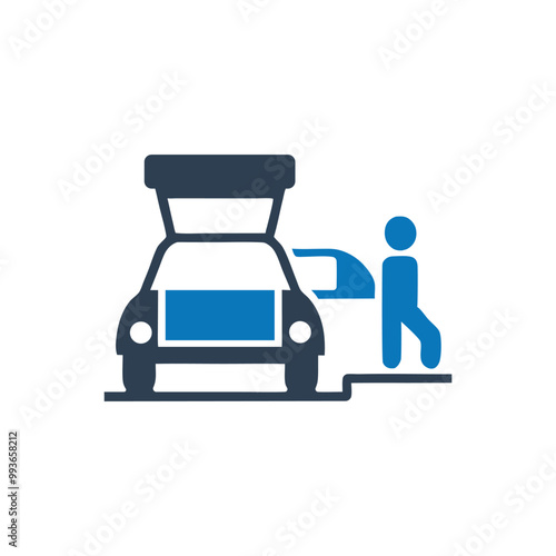 Person Placing Box Into Car Trunk Icon, Person Loading Box Into Vehicle Icon