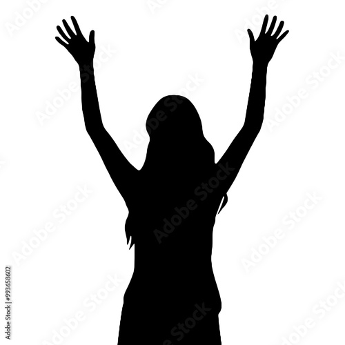 Uplifted Female with Raised Hands Silhouette Vector Illustration Transparent Background