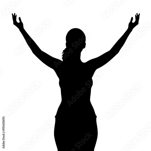 Uplifted Female with Raised Hands Silhouette Vector Illustration Transparent Background