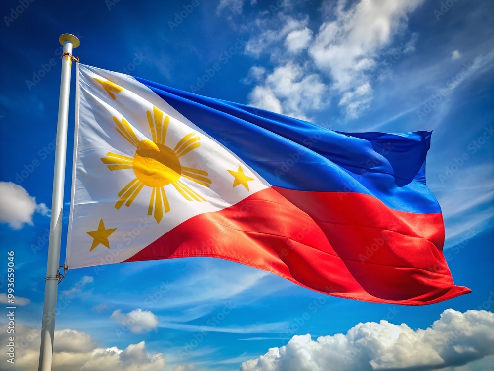 Vibrant Display Of Philippine Flag Colors With Blue Red Yellow And 