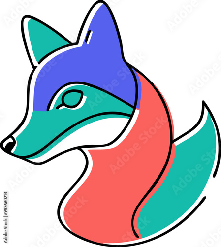 a vector logo design of a red fox with blue eyes, side view, artistic, abstract, minimalistic and