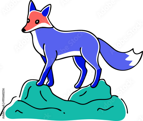 beautiful fox on rock, icon doodle offset fill