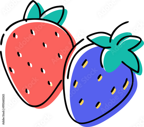 two red strawberries, icon doodle offset fill