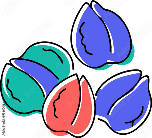 group of walnuts, icon doodle offset fill