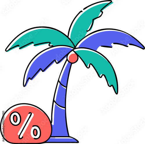 palm tree with a percentage, icon doodle offset fill