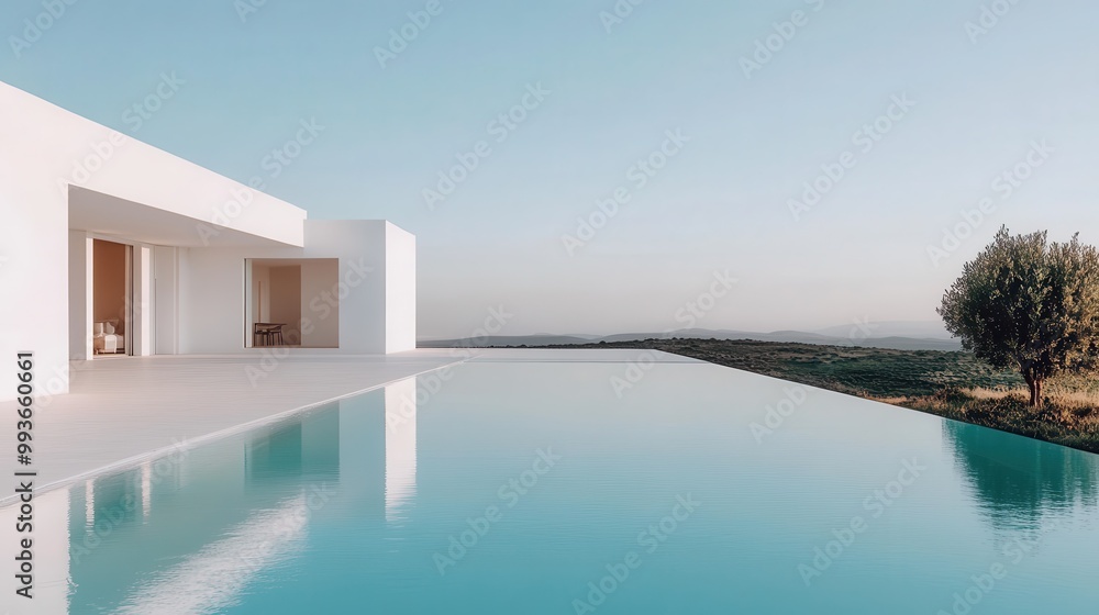 An expansive view house featuring a minimalist infinity pool blending into the natural horizon, showcasing simplicity and modern elegance. An expansive view house featuring a minimalist infinity pool blending into the natural horizon, showcasing simplicity and modern elegance.