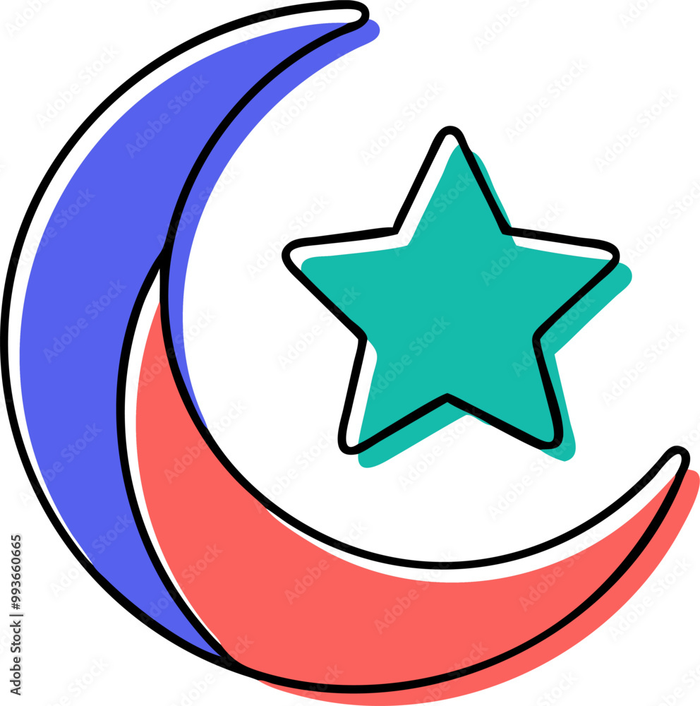 Obraz premium the arab crescent, icon doodle offset fill