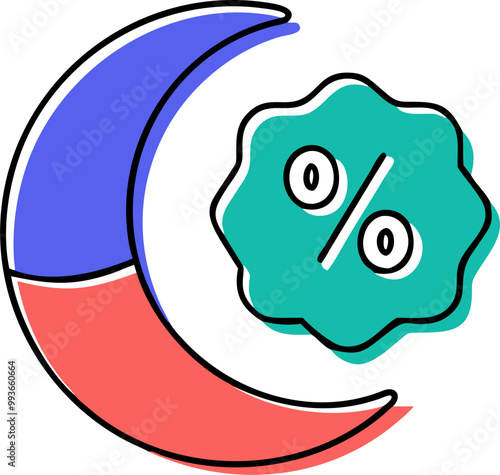 the arab crescent with a percentage, icon doodle offset fill