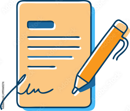 simple graphical legal document with a pen or signature symbol, icon doodle offset fill
