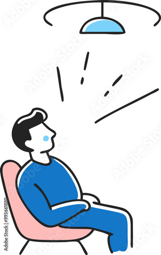 a man sits in a chair and stares at the ceiling, icon doodle offset fill