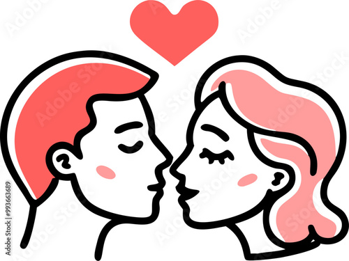 interracial couple kissing, icon doodle fill