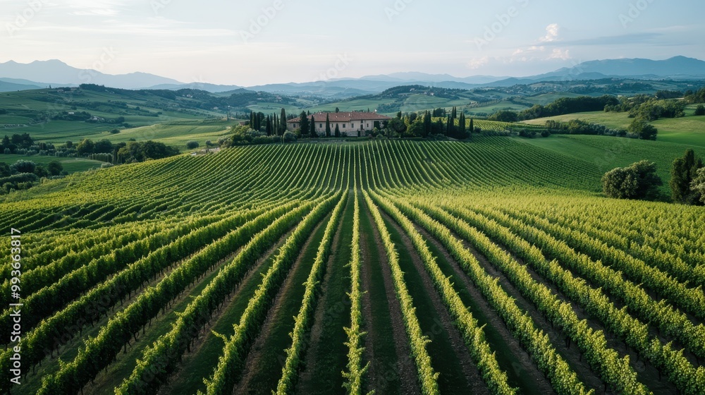 Long rows of grapevines extend towards the horizon under the golden hue of the setting sun, creating a mesmerizing and tranquil vineyard scene filled with natural beauty. Long rows of grapevines extend towards the horizon under the golden hue of the setting sun, creating a mesmerizing and tranquil vineyard scene filled with natural beauty.