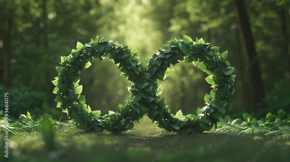 Infinity Symbol of Green Leaves with Forest Background. AI generated illustration Infinity Symbol of Green Leaves with Forest Background. AI generated illustration