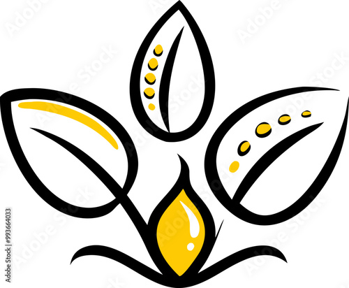 icon for omega-3 which is based on plant, colorfull, tiny line, icon doodle fill