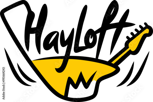 a rock band modern logo for a band called hayloft, icon doodle fill