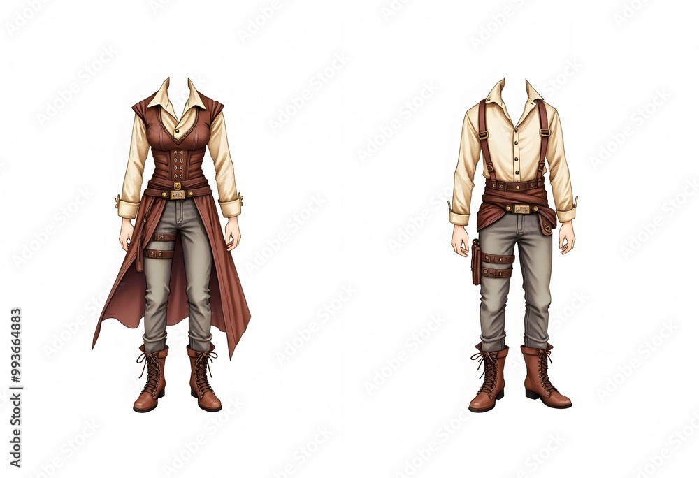 Naklejka premium Steampunk clothes clipart, isolated vector illustration.