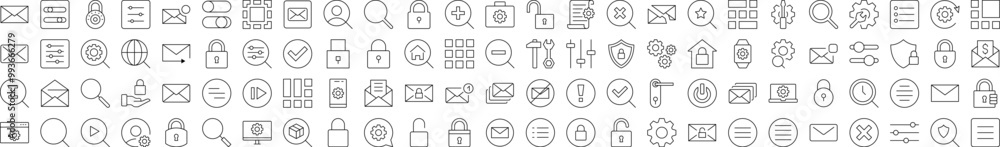 Pack of Line Icons of Apps and Web Page. Editable Stroke. Minimalistic Linear Pictogram for Design of Cards, Apps, Banners, Posts Pack of Line Icons of Apps and Web Page. Editable Stroke. Minimalistic Linear Pictogram for Design of Cards, Apps, Banners, Posts