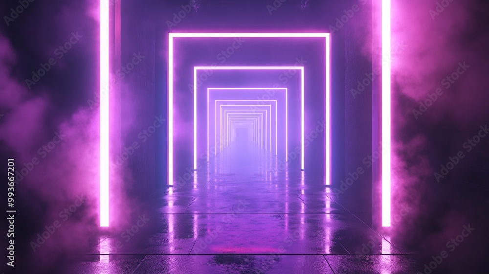 Glowing Neon Light Square Frames in Dark Background. AI generated illustration Glowing Neon Light Square Frames in Dark Background. AI generated illustration