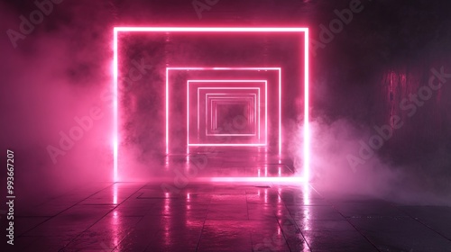 Wallpaper Mural Glowing Neon Light Square Frames in Dark Background. AI generated illustration Torontodigital.ca