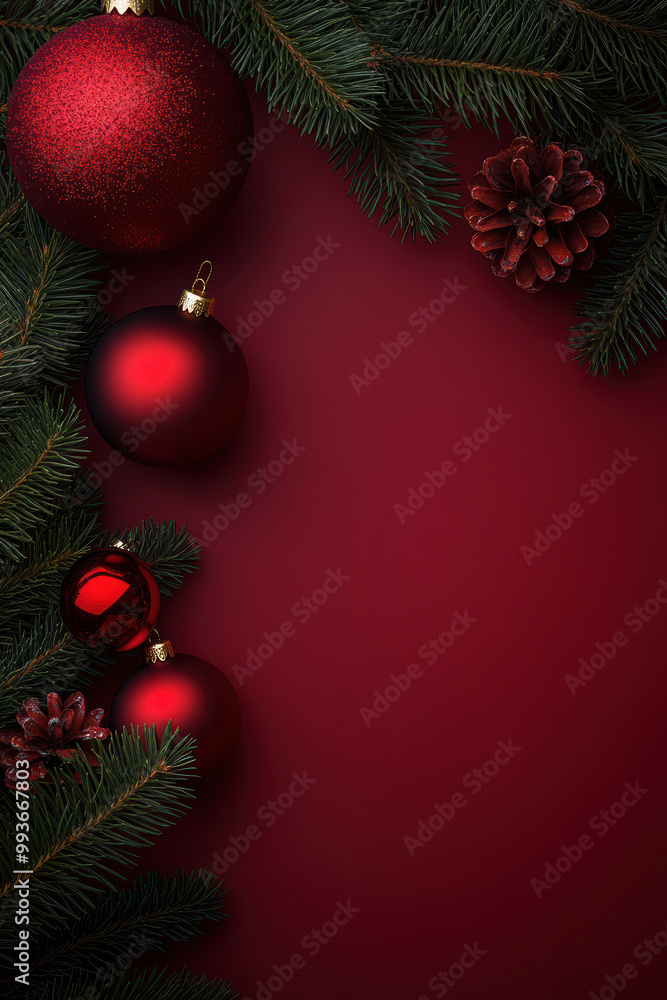 Red Christmas Ornaments and Pine Red Christmas Ornaments and Pine