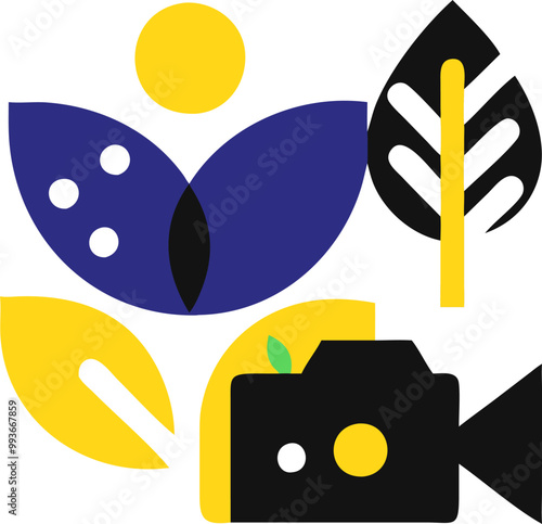documentary and nature photography, icon colored shapes